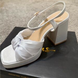 Lulus Remie White Satin Knotted Platform High Heel Sandals